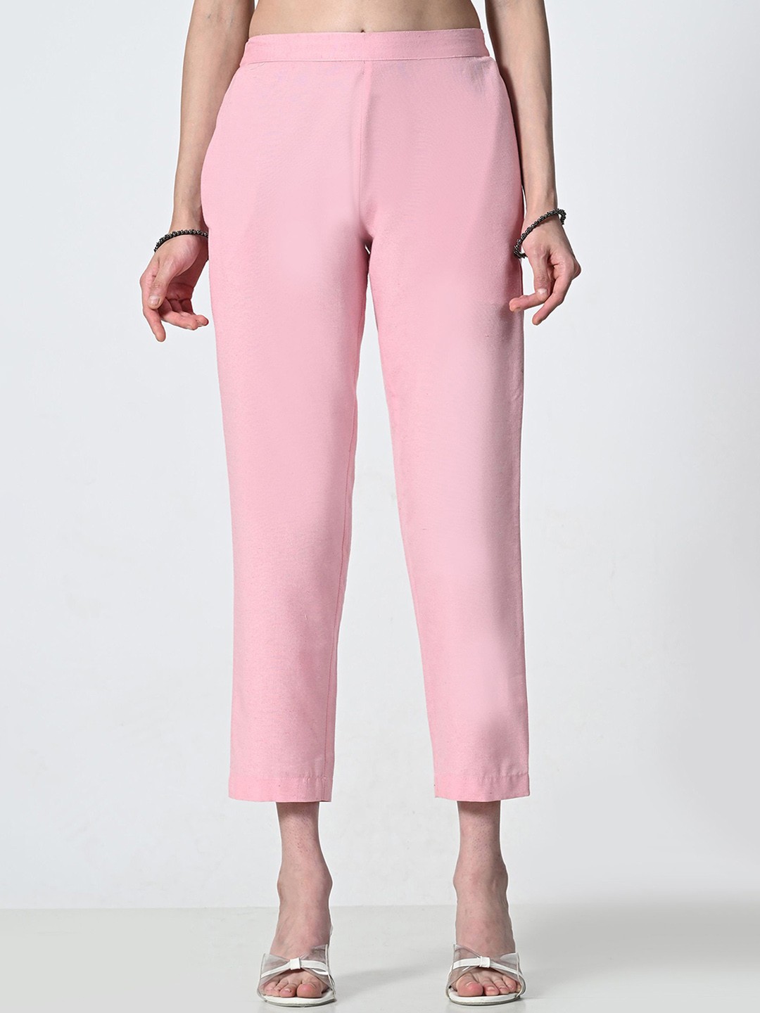 

AMBI Women Smart Straight Fit Trousers, Pink