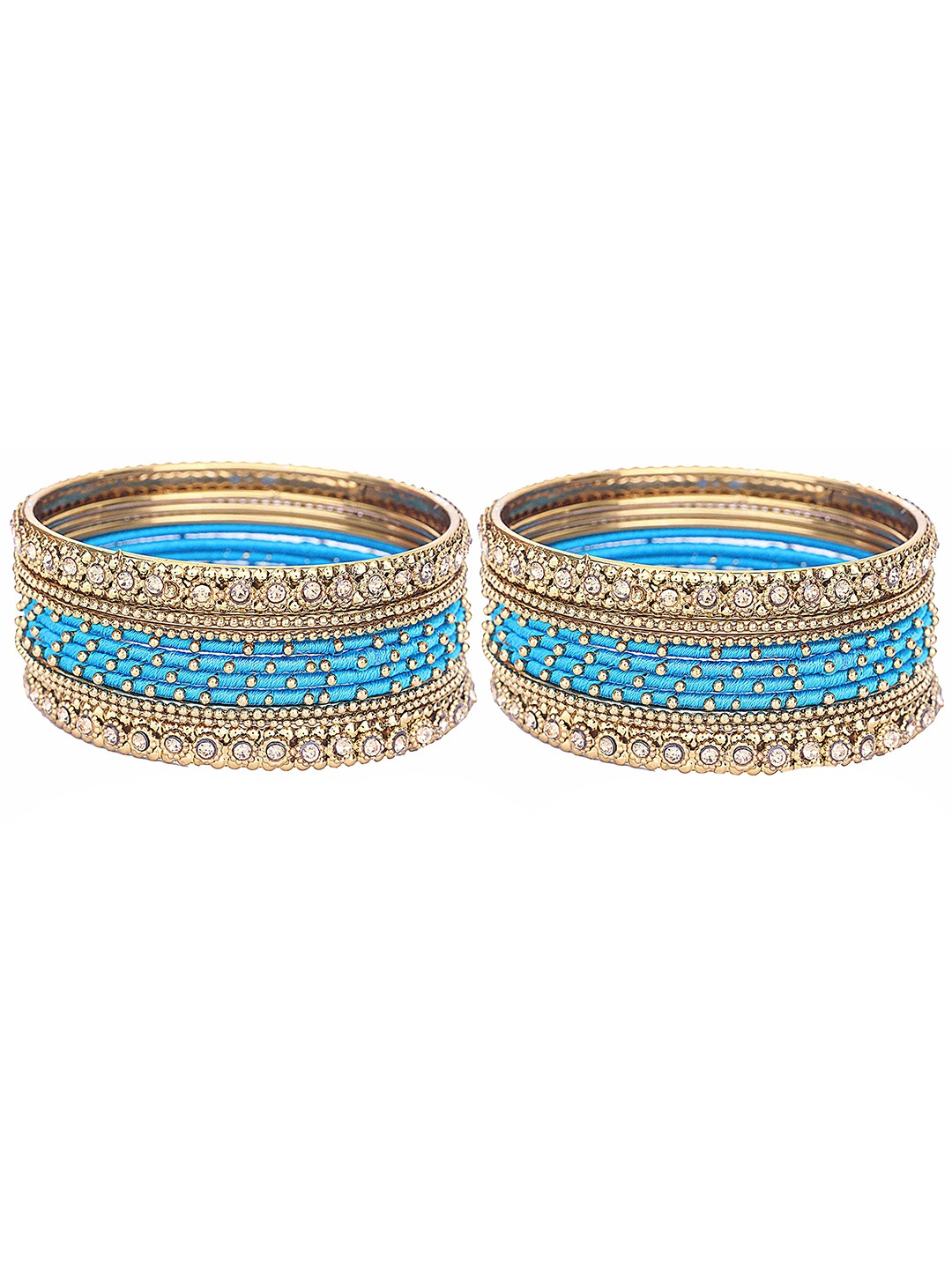 

ZULKA Set Of 20 Zircon Gemstone Studded And Beaded Silk Thread Bangles, Gold