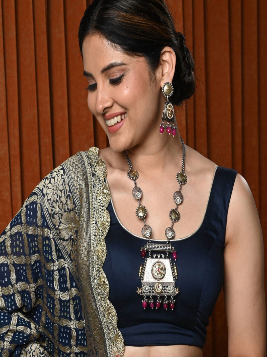 

Stridhan Vintage Oxidized Silver Fusion Necklace Set