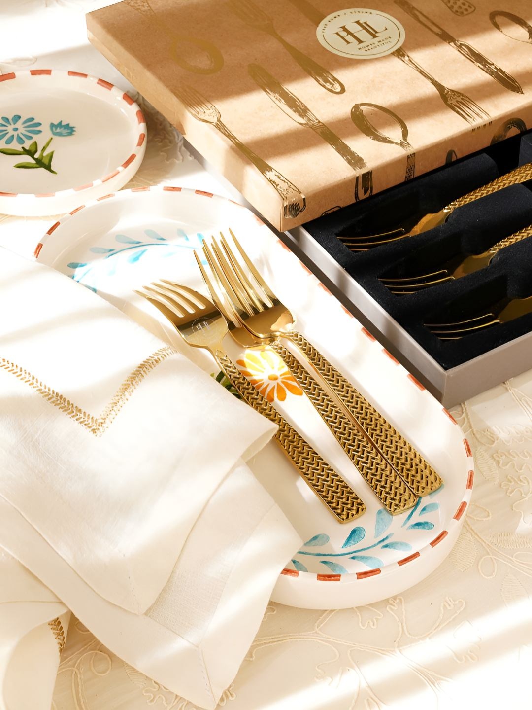 

Pure Home and Living Set of 6 Textured Stainless Steel Dessert Forks, Gold