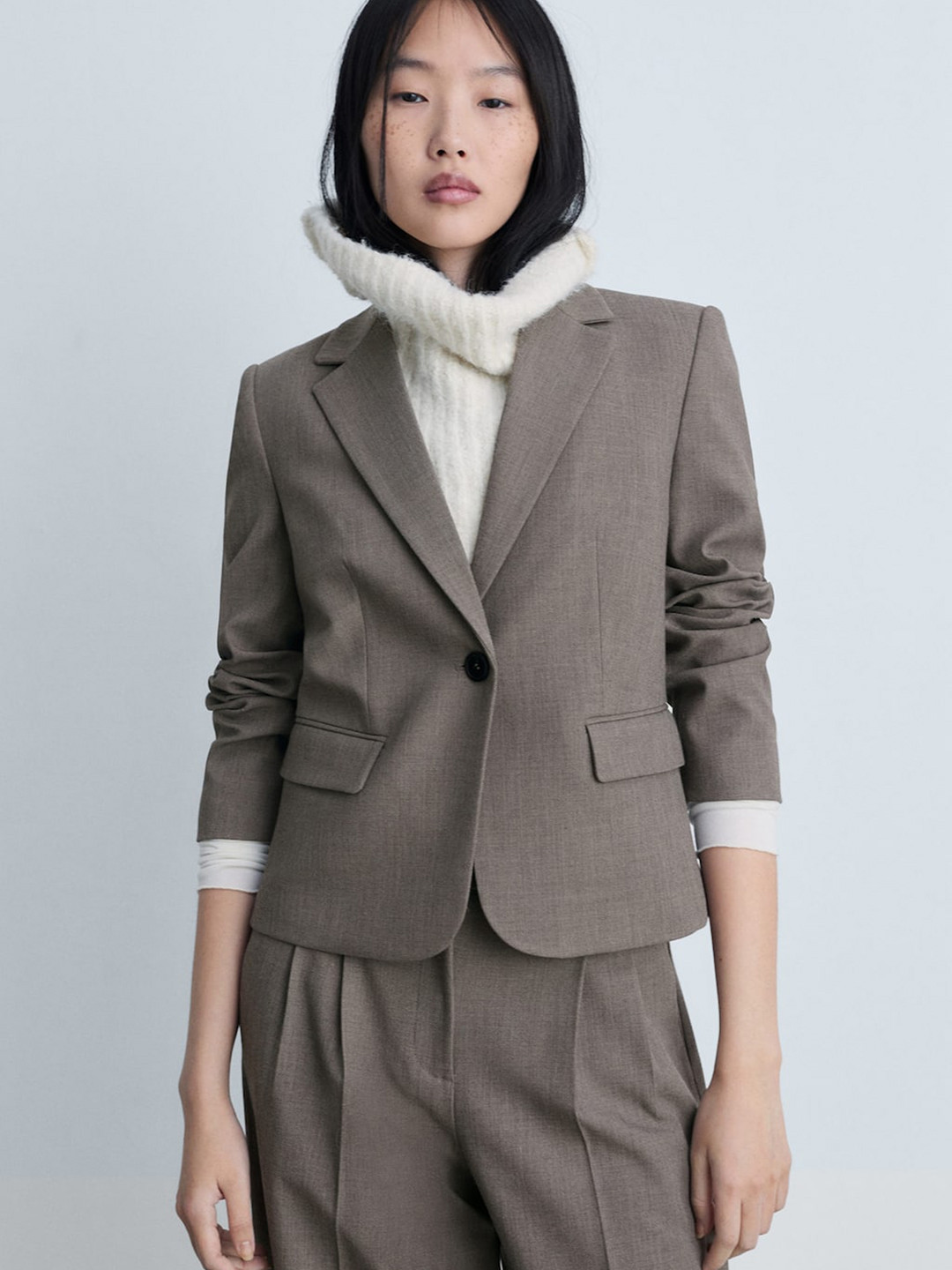 

MANGO Single-Breasted Smart Casual Blazer, Brown