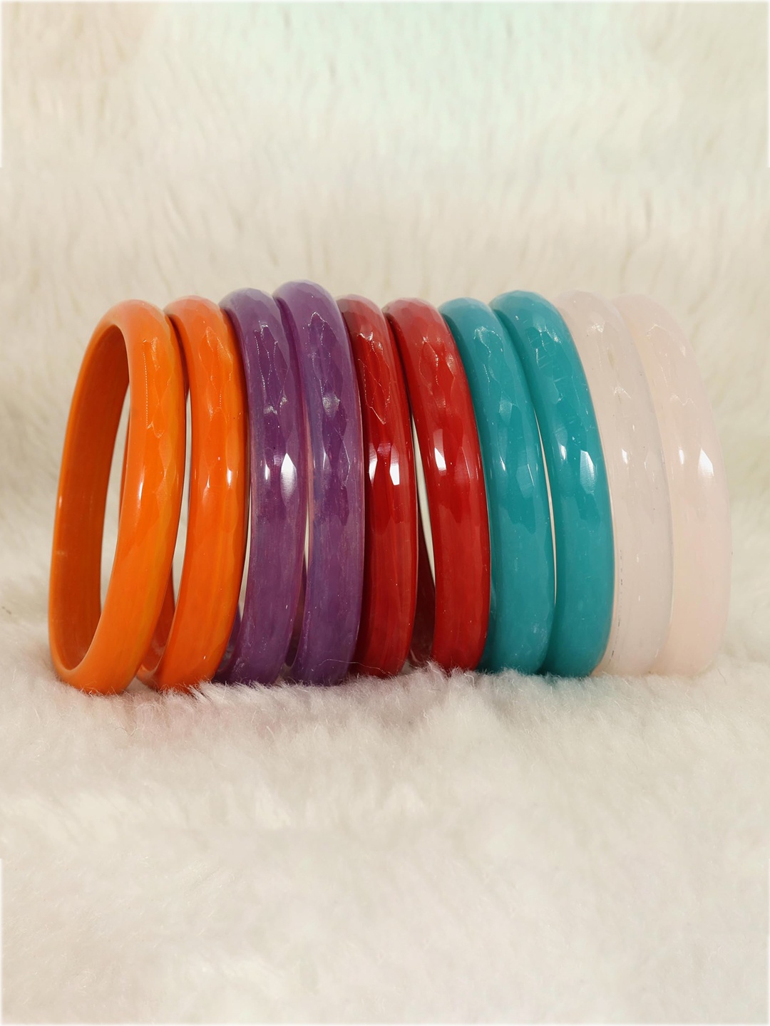 

ZULKA Set Of 10 Glossy Finished Glass Bangles, Blue