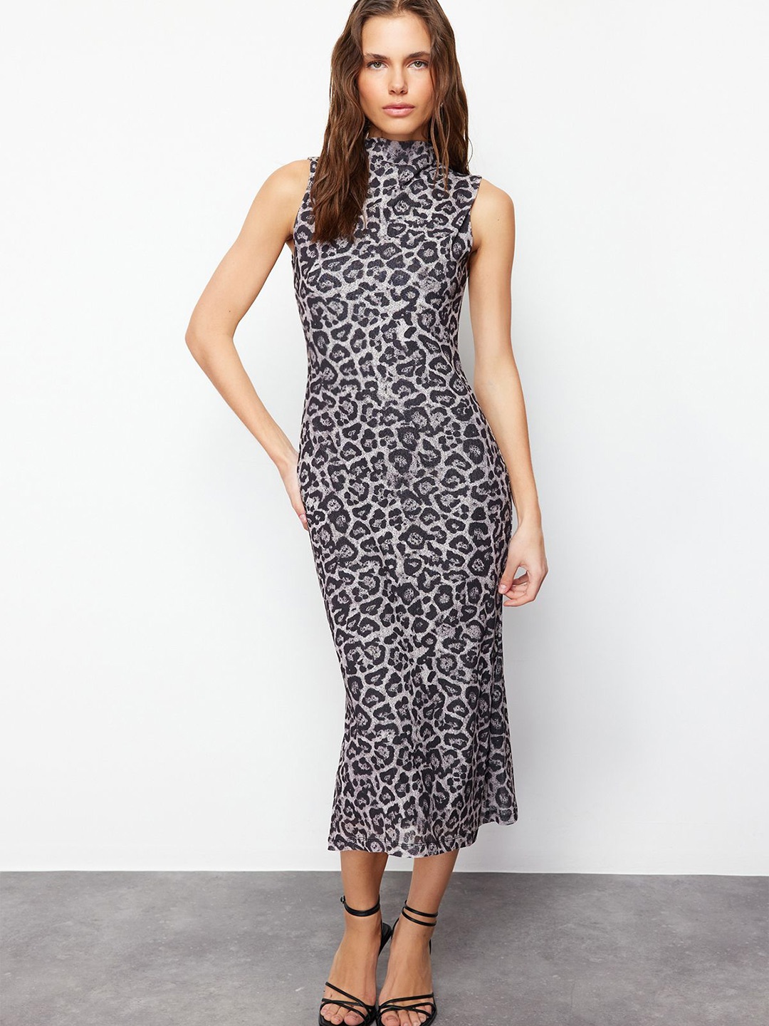

Trendyol Animal Print Sheath Midi Dress, Na