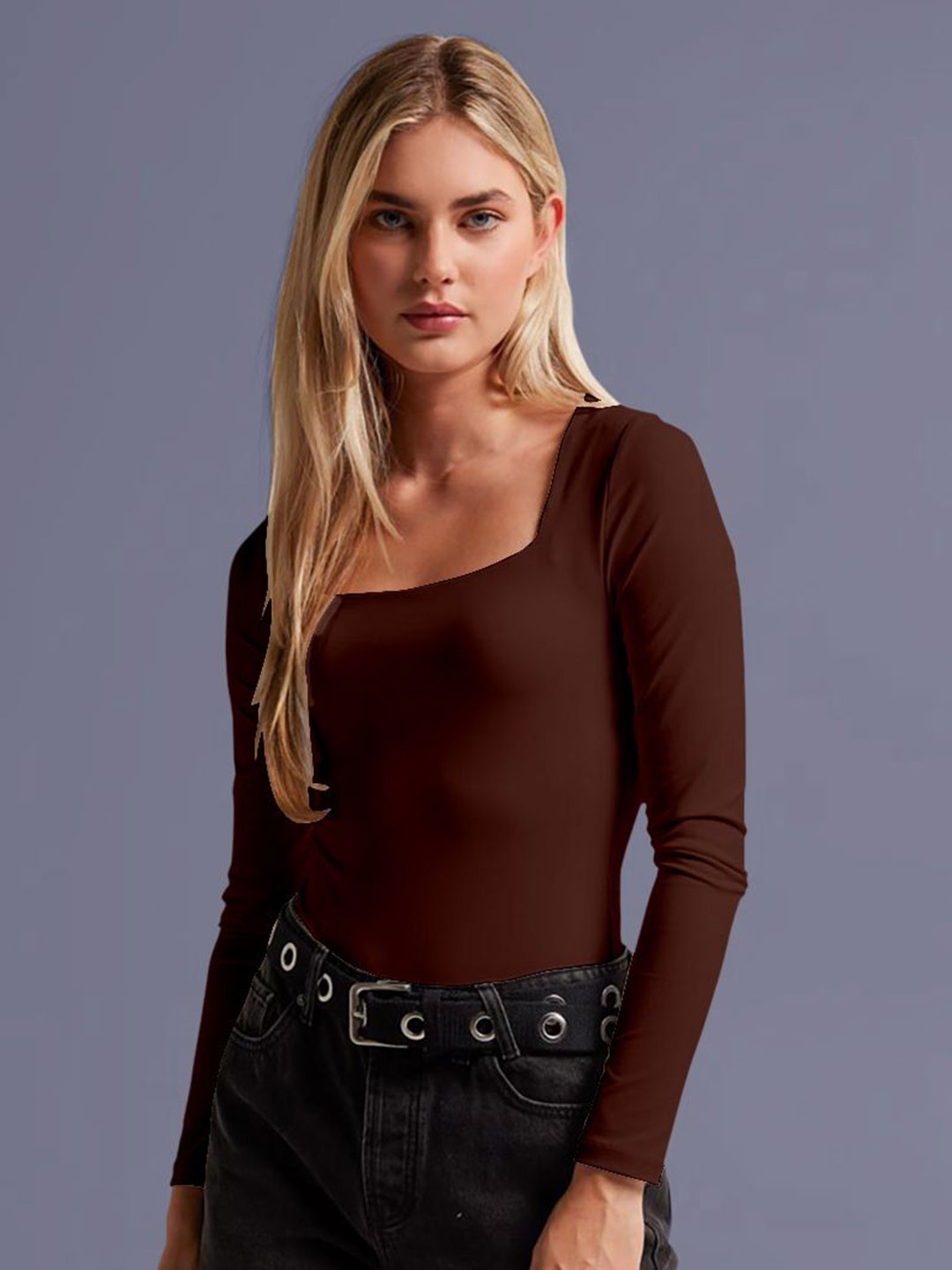 

Dream Beauty Fashion Women Square Neck Fitted Top, Brown
