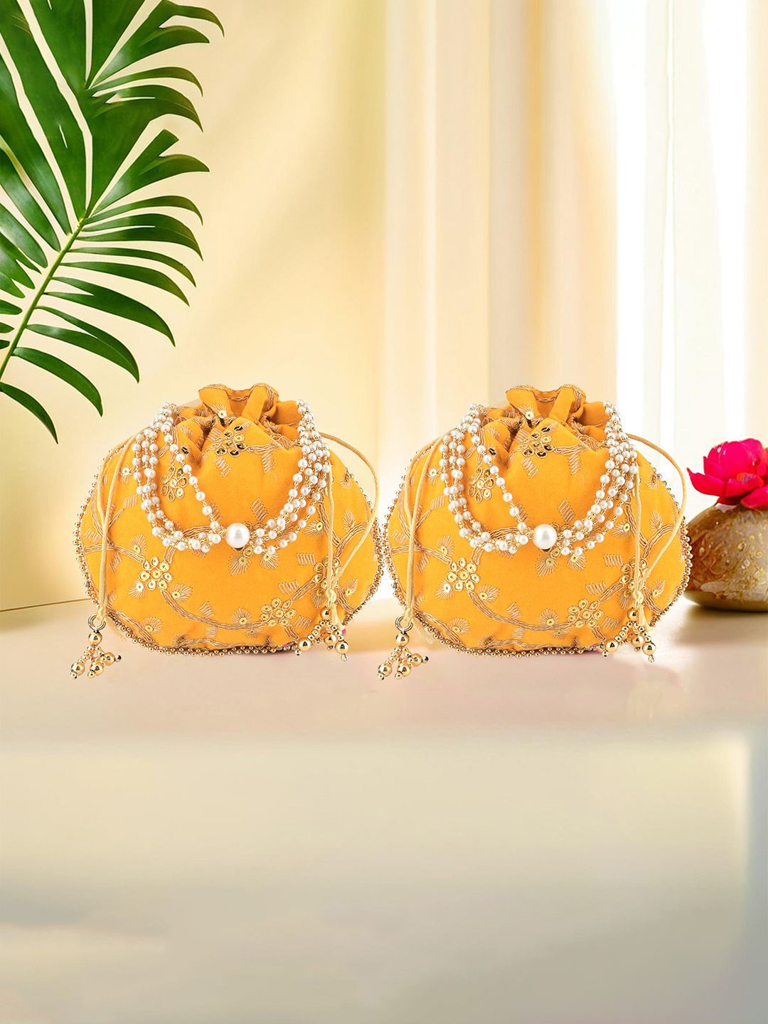 

Kuber Industries 2 Pcs Polyester Potli Bags for Women Embroidered Potli Clutch, Yellow