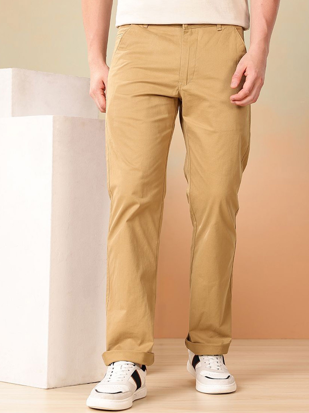 

R.Code by The Roadster Life Co. Men Relaxed Straight Leg Straight Fit Chinos Trousers, Khaki