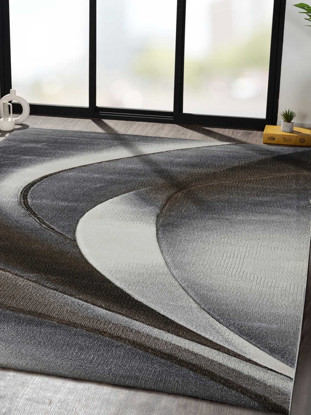 

OBSESSIONS Grey Abstract Anti-Skid Polypropylene Carpet