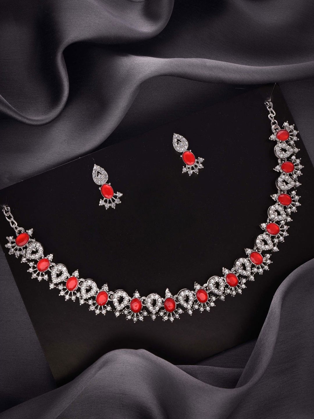 

DIVASTRI Set Of 2 Silver Plated American Diamonds Studded Jewellery Set
