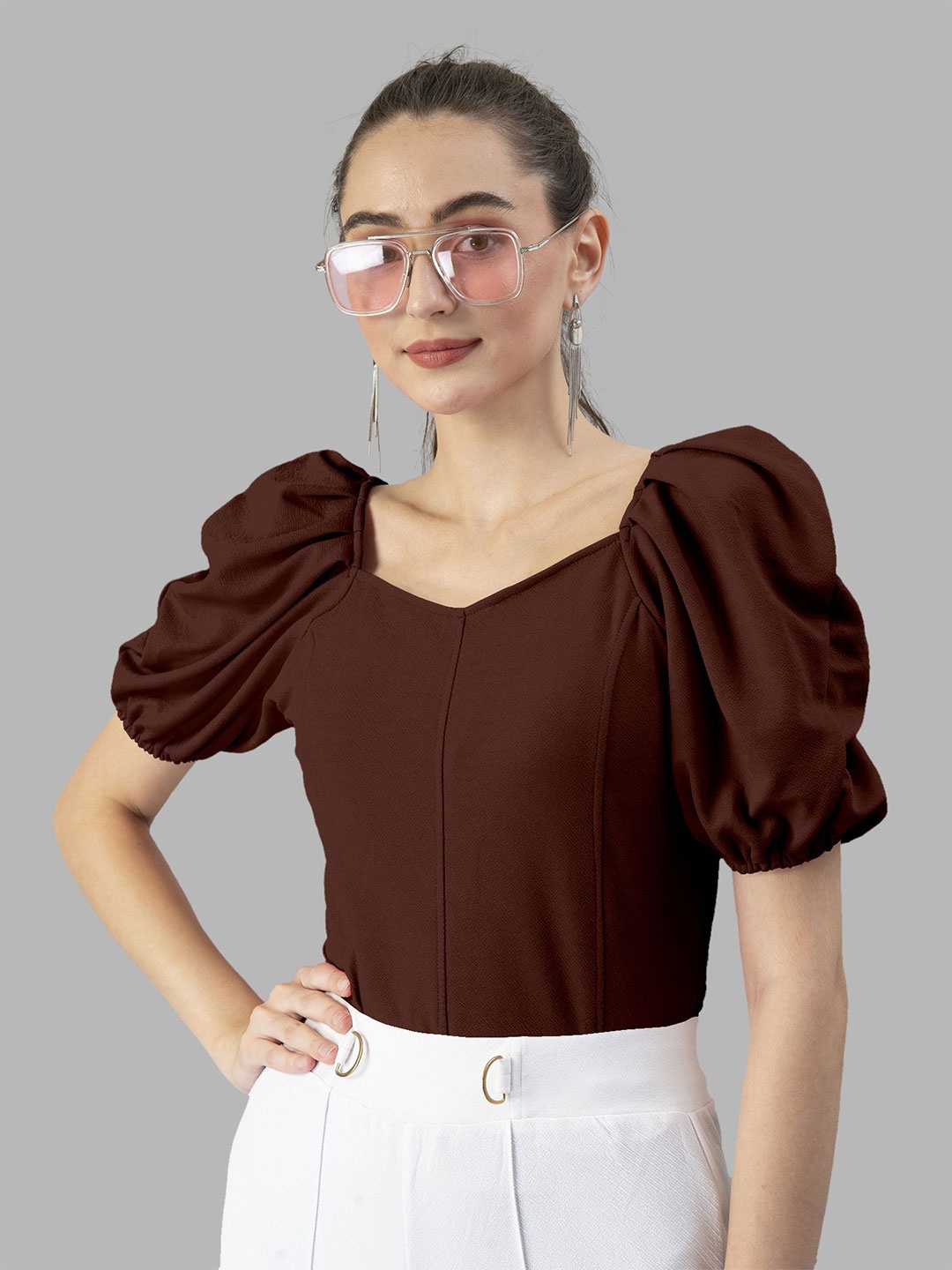 

Dream Beauty Fashion Puff Sleeve Top, Brown