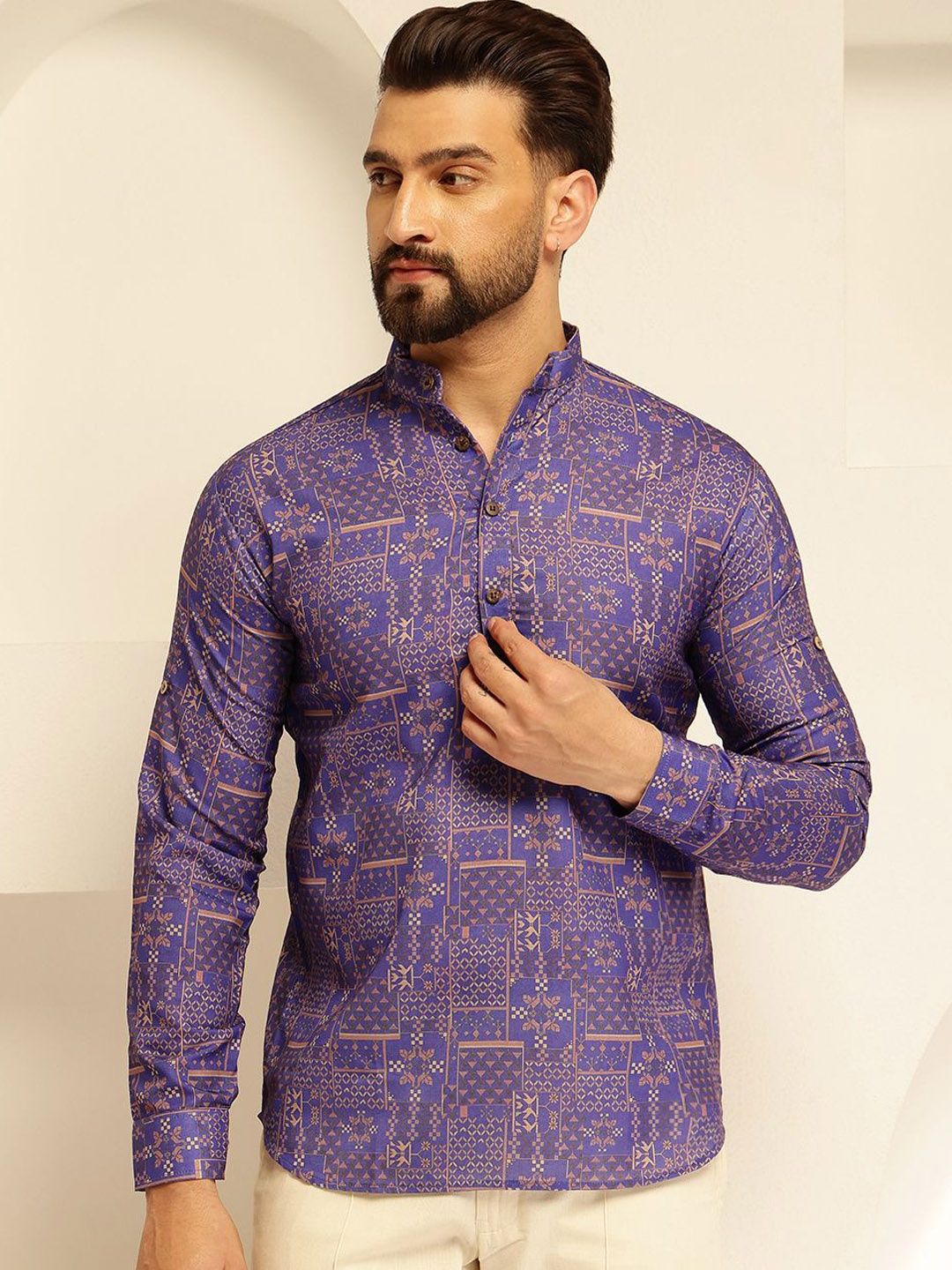 

SOJANYA Geometric Printed Cotton Straight Short Kurta, Purple