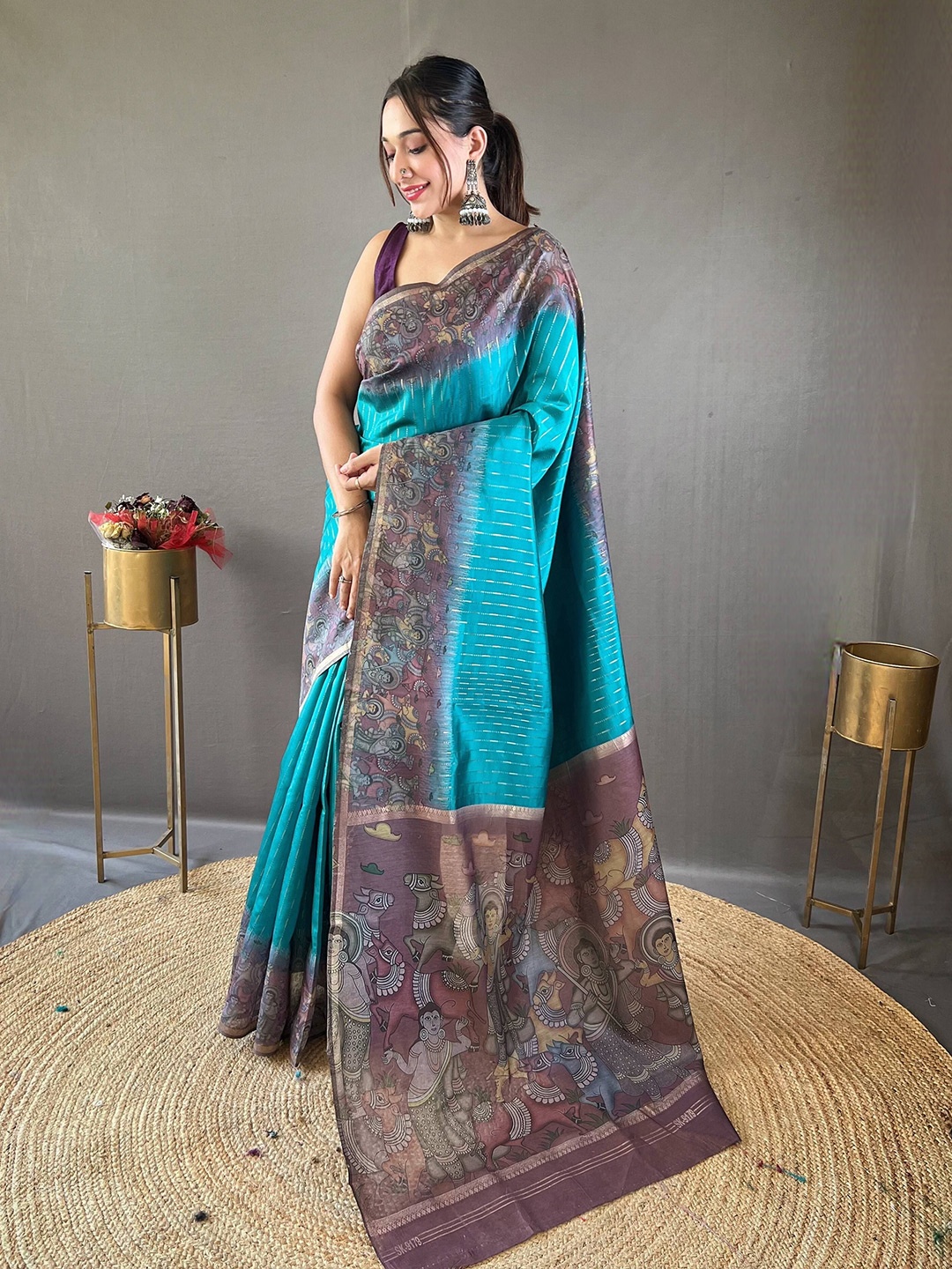 

DEVATITHI Rama Chanderi Saree, Blue