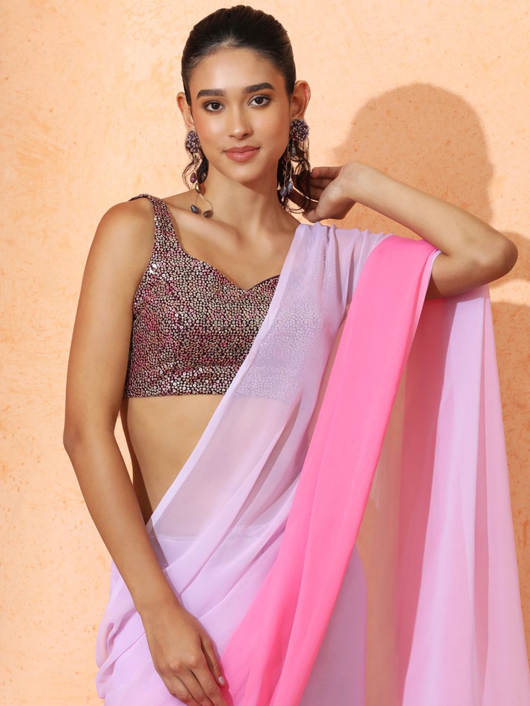 

Jaipur Kurti Ombre Pure Georgette Ready to Wear Saree, Pink