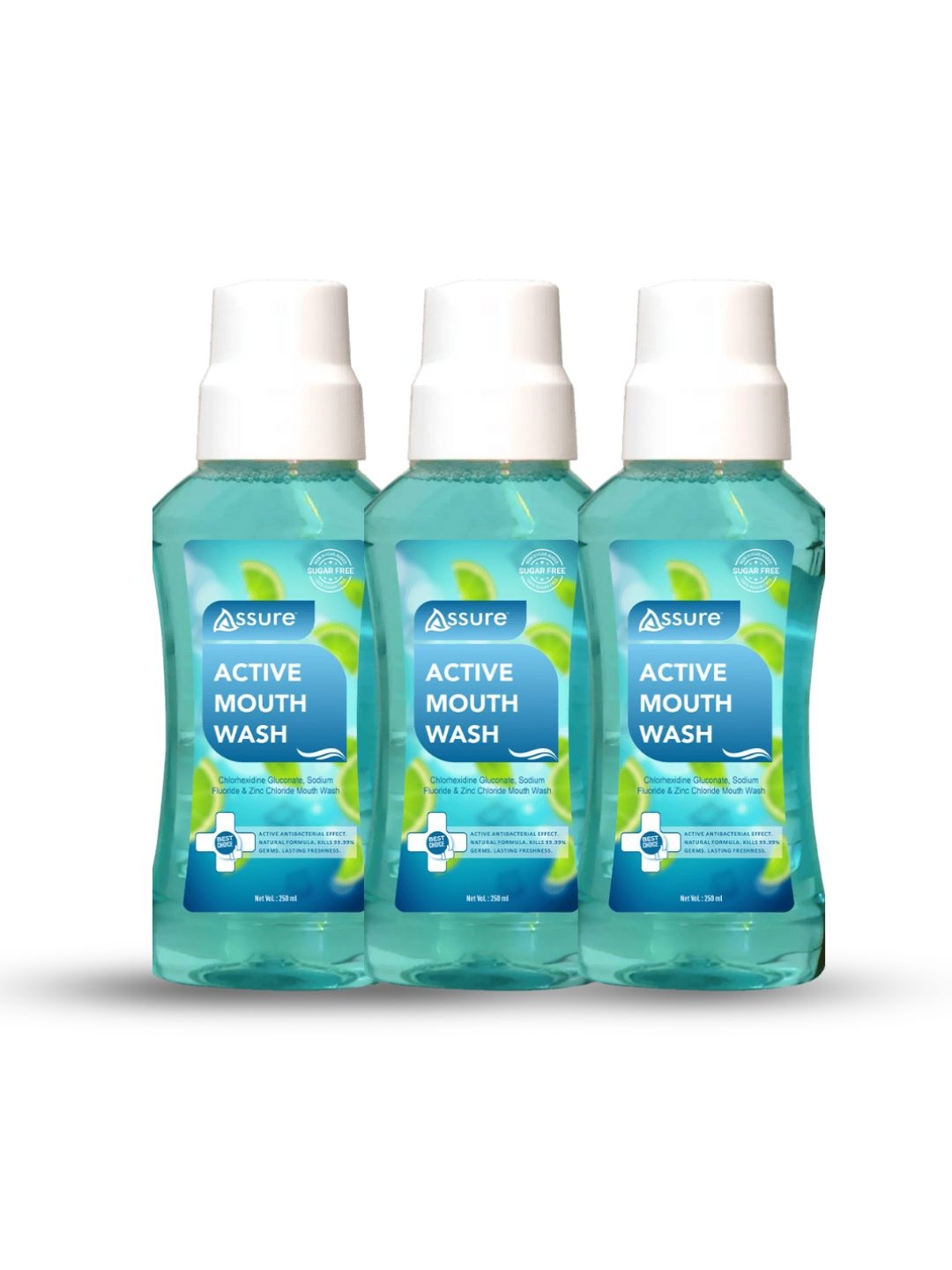 

Assure Set Of 3 Active Mouth Wash - 250 ml Each, Blue