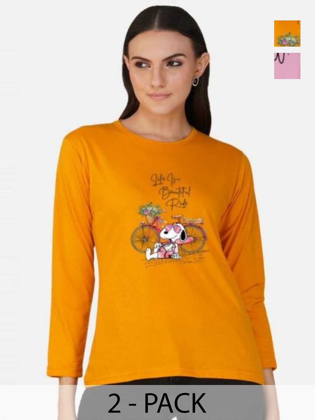 

Metronaut Women 2 Printed Bio Finish T-shirt, Mustard