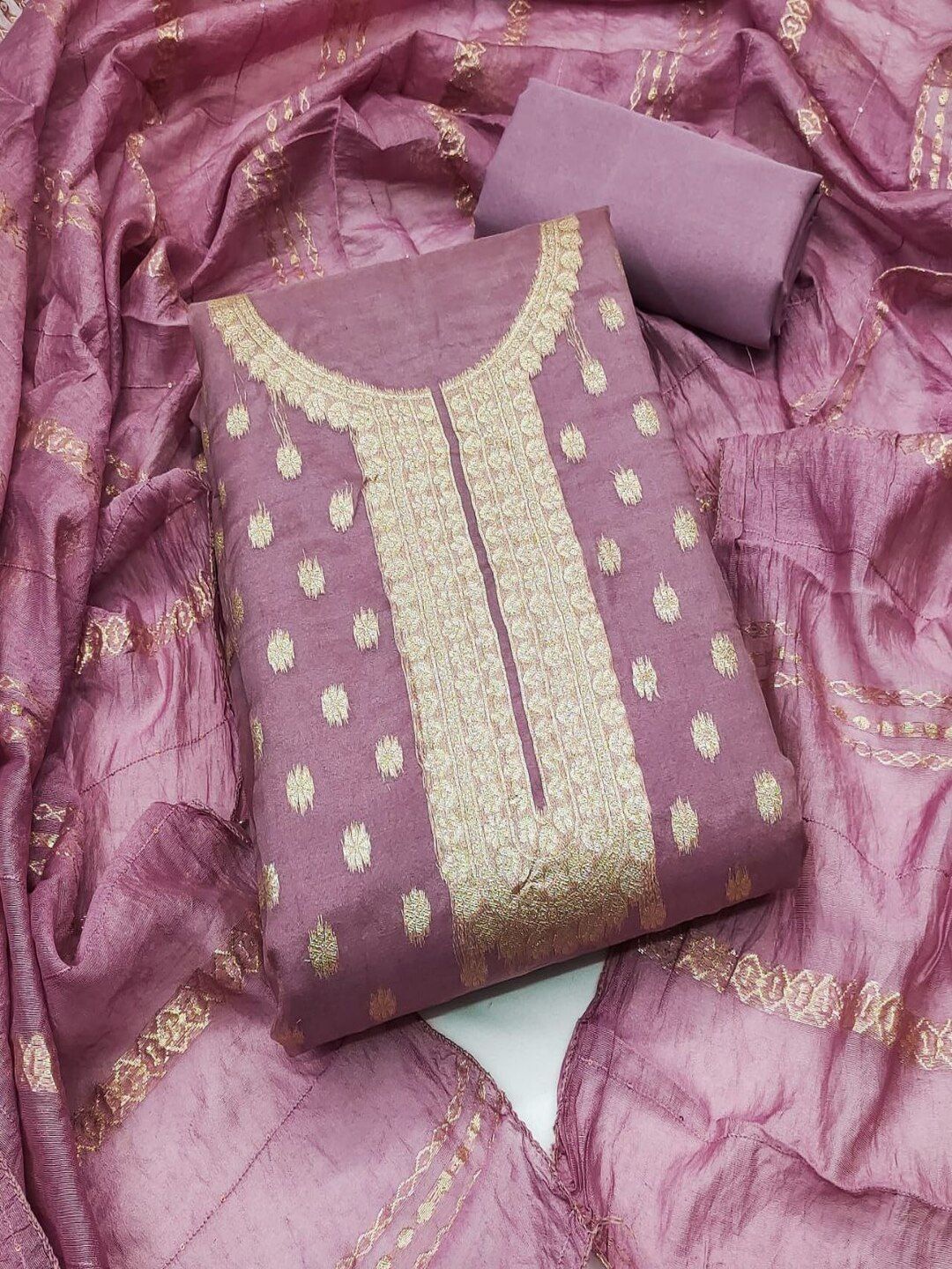 

SHIJILA Floral Woven Design Unstitched Dress Material, Lavender