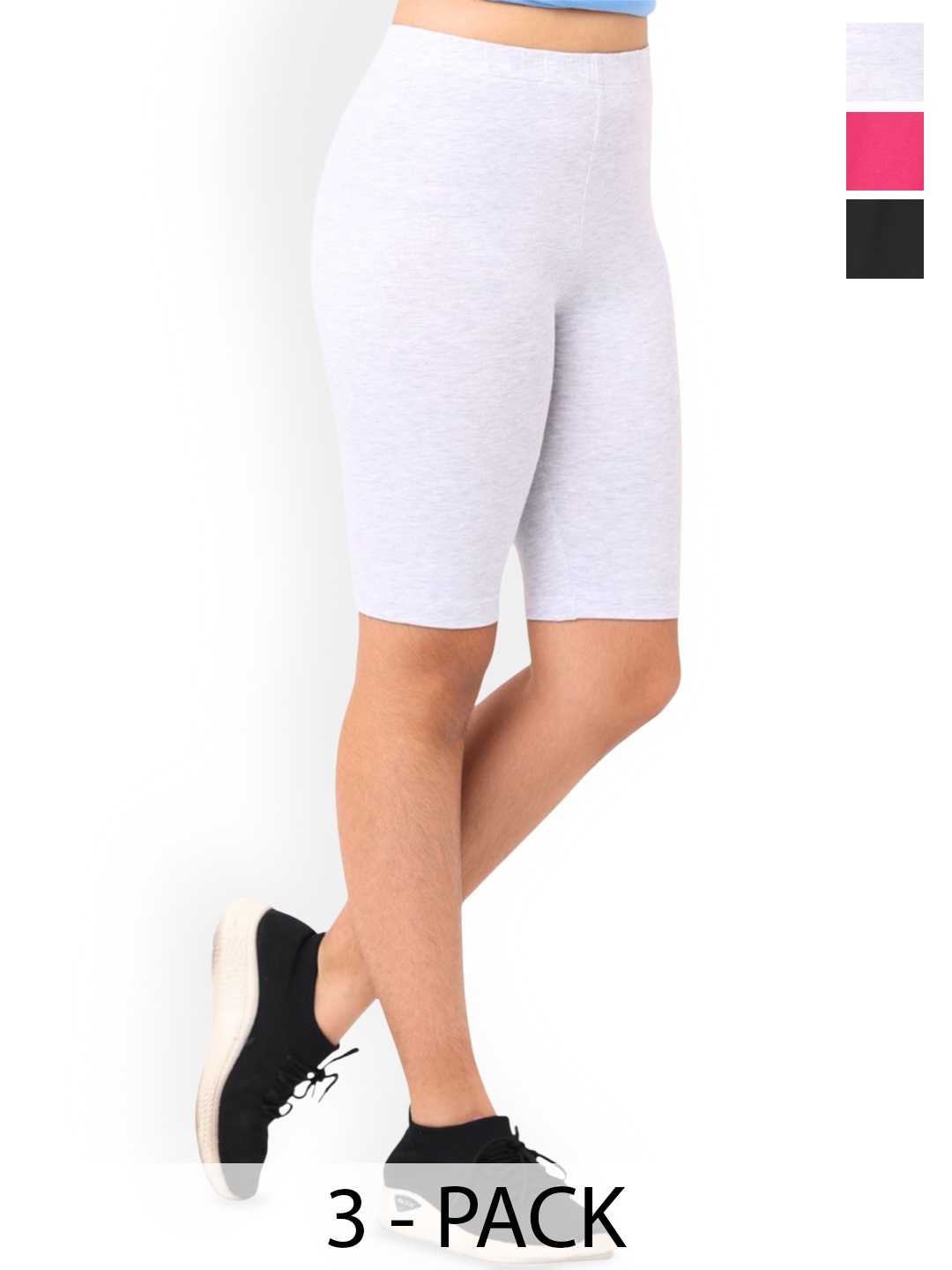 

Nuego Girls Pack Of 3 Solid Slim Fit Cotton Blend Cycling Sports Shorts, Pink