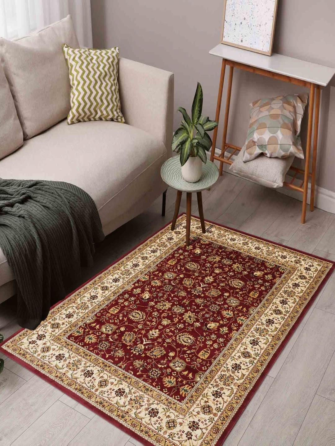 

OBSESSIONS Beige Ethnic Motifs Anti-Skid Polypropylene Carpet