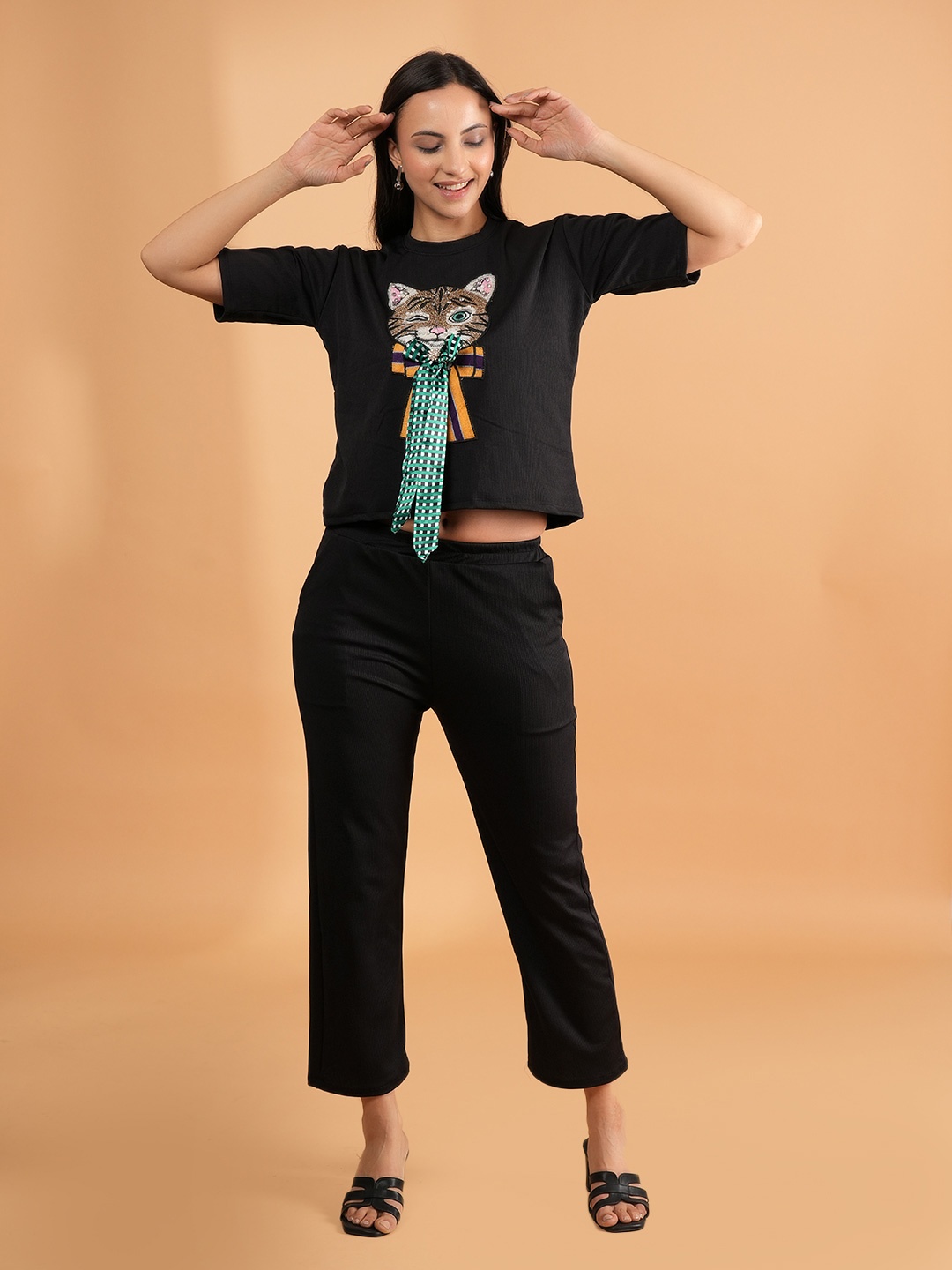 

Dreambe Pure Cotton Top With Trousers Co-Ords, Black