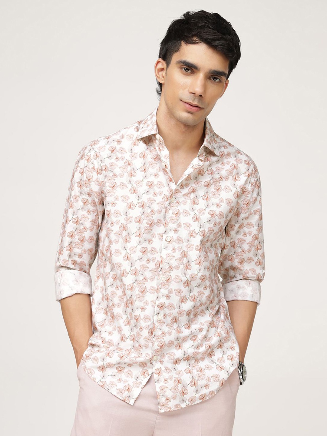 

Andamen Men Premium Floral Opaque Printed Casual Shirt, Orange