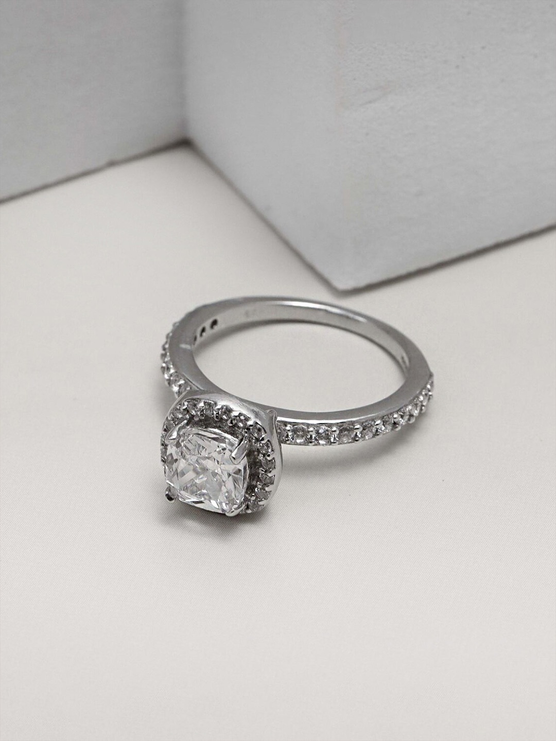 

LeCalla 925 Sterling Silver-Plated Cubic Zirconia Studded Finger Ring