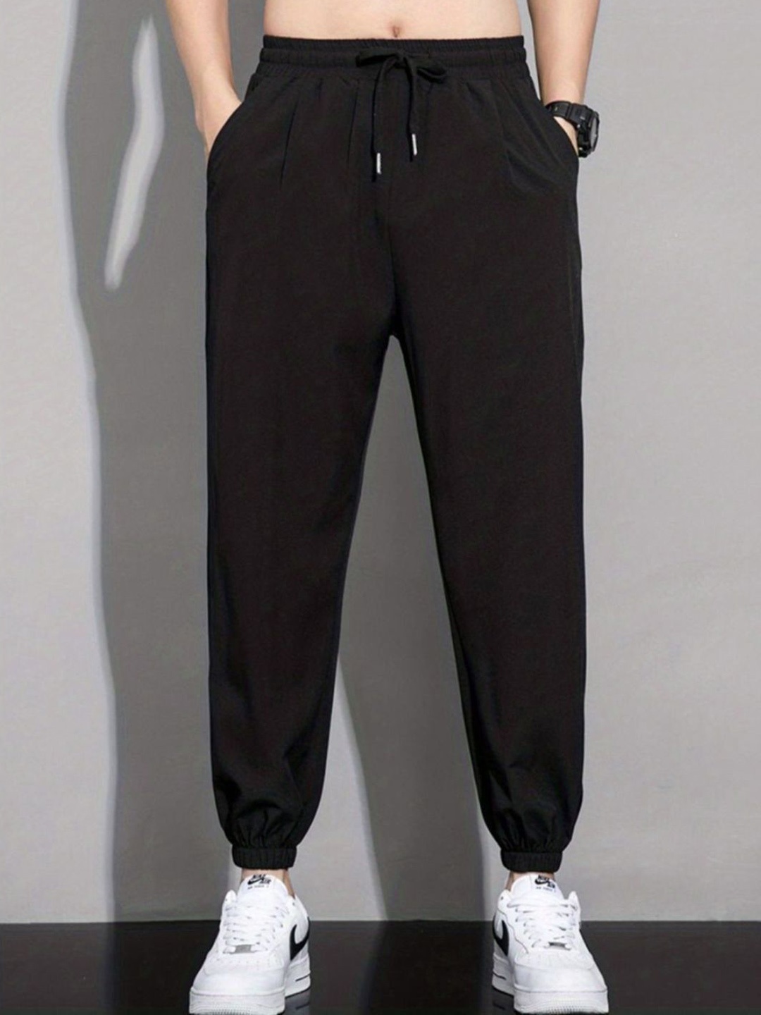 

HERE&NOW Men Mid Rise Drawstring Joggers, Black