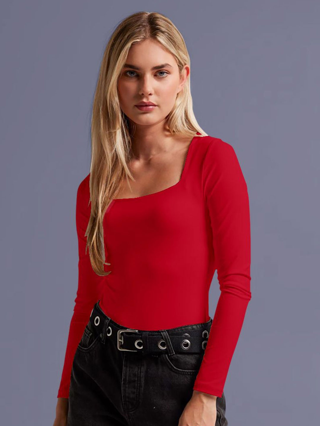 

Dream Beauty Fashion Women Square Neck Fitted Top, Red