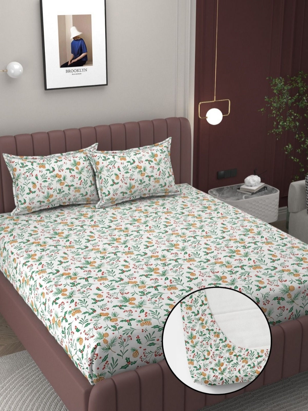 

BELVOSTUM Green & White 300 TC King Bedsheet with 2 Pillow Covers