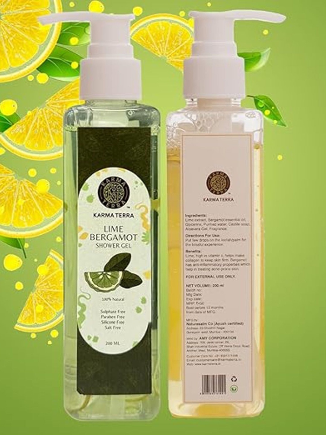 

KARMA TERRA Lime Bergamot Natural Shower Gel - 200ml, Green
