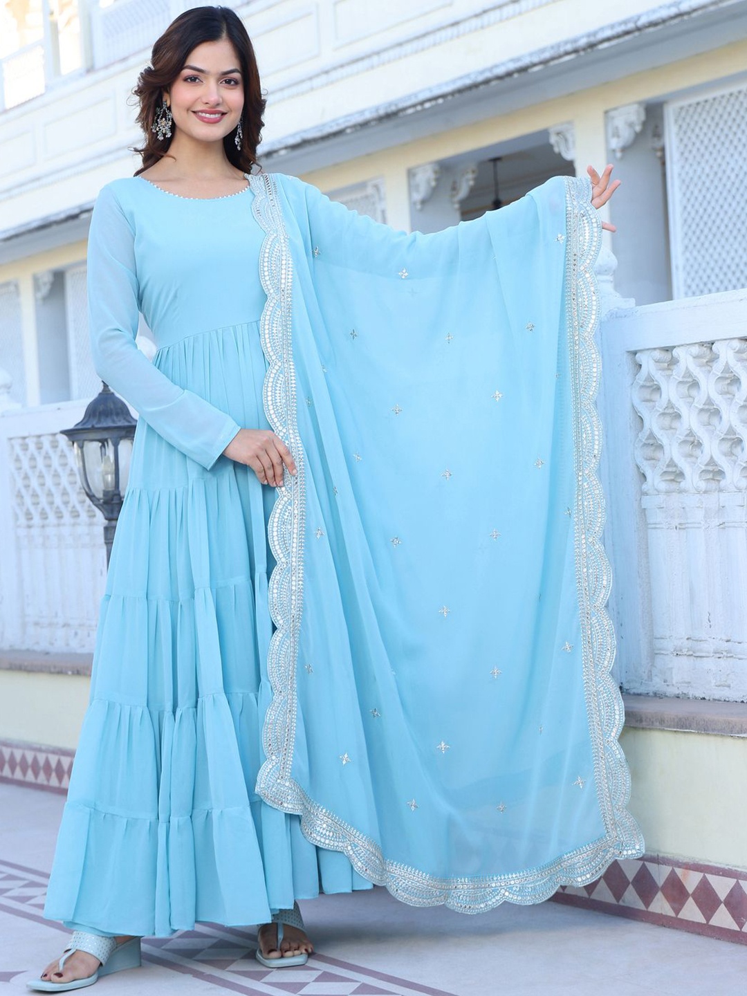 

KALINI Women Layered Kurta with Pyjamas & With Dupatta, Blue