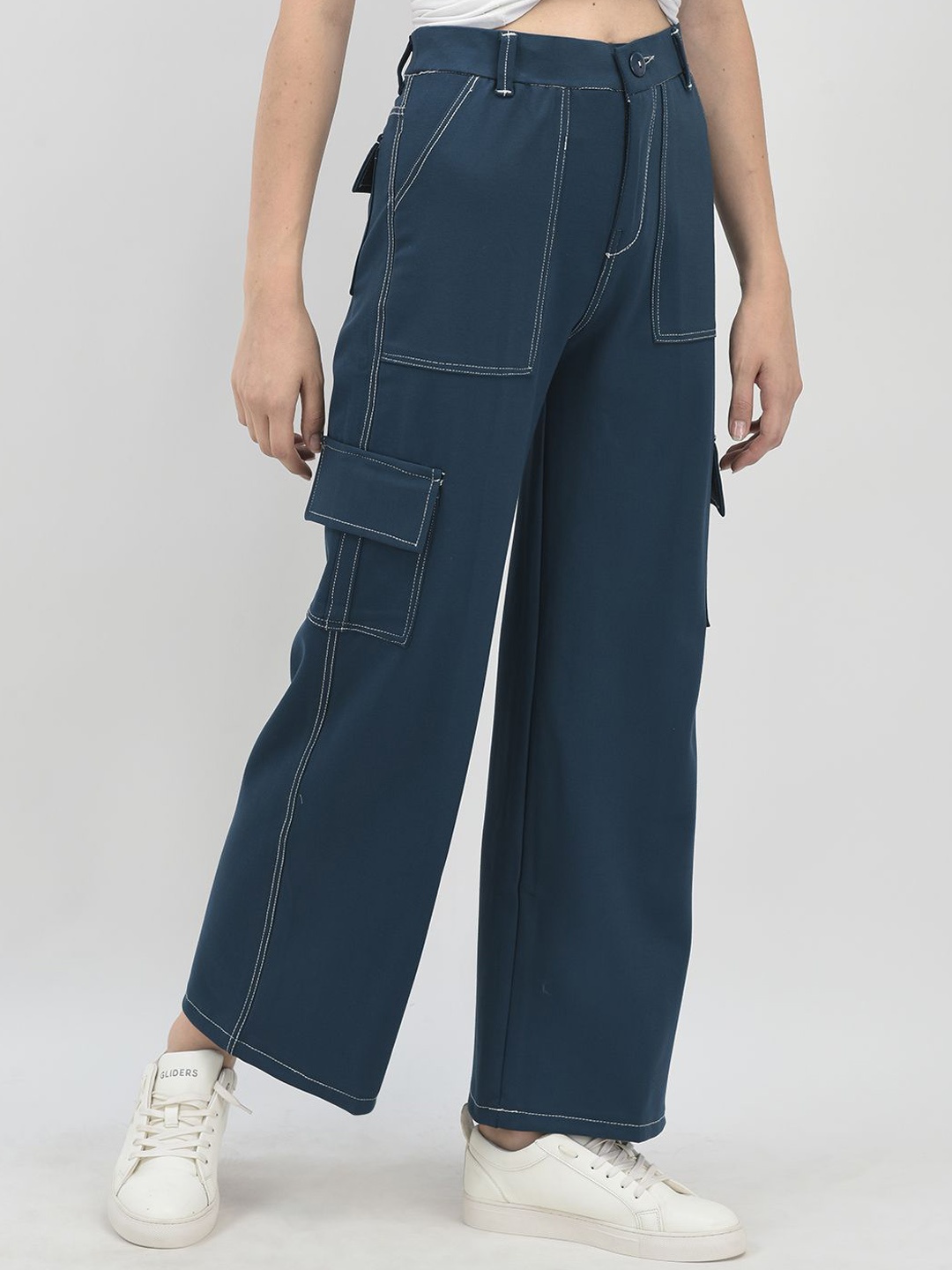 

Chemistry Women High-Rise Cargo Wide leg Trousers, Blue
