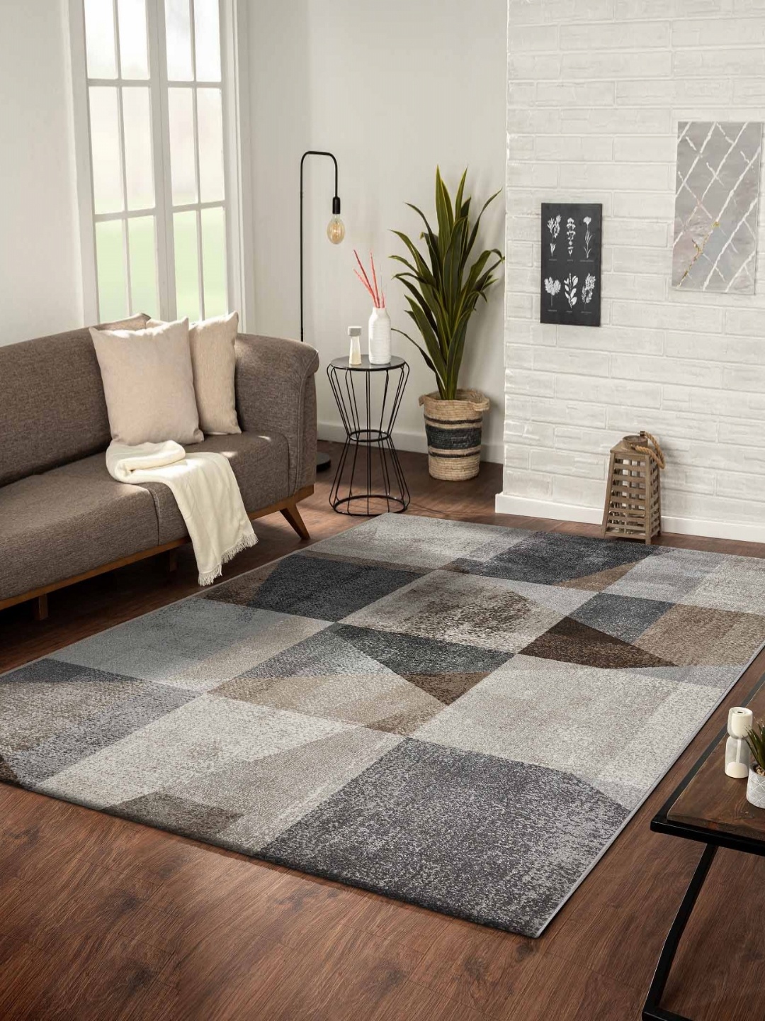 

OBSESSIONS Brown Geometric Anti-Skid Polypropylene Carpet