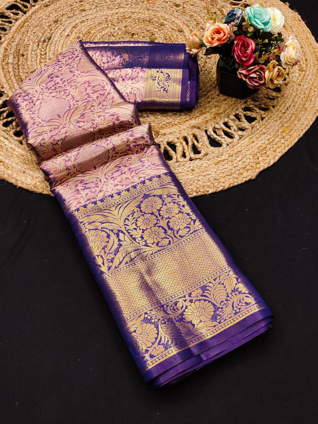 

Mitera Woven Design Zari Pure Silk Kanjeevaram Saree, Blue