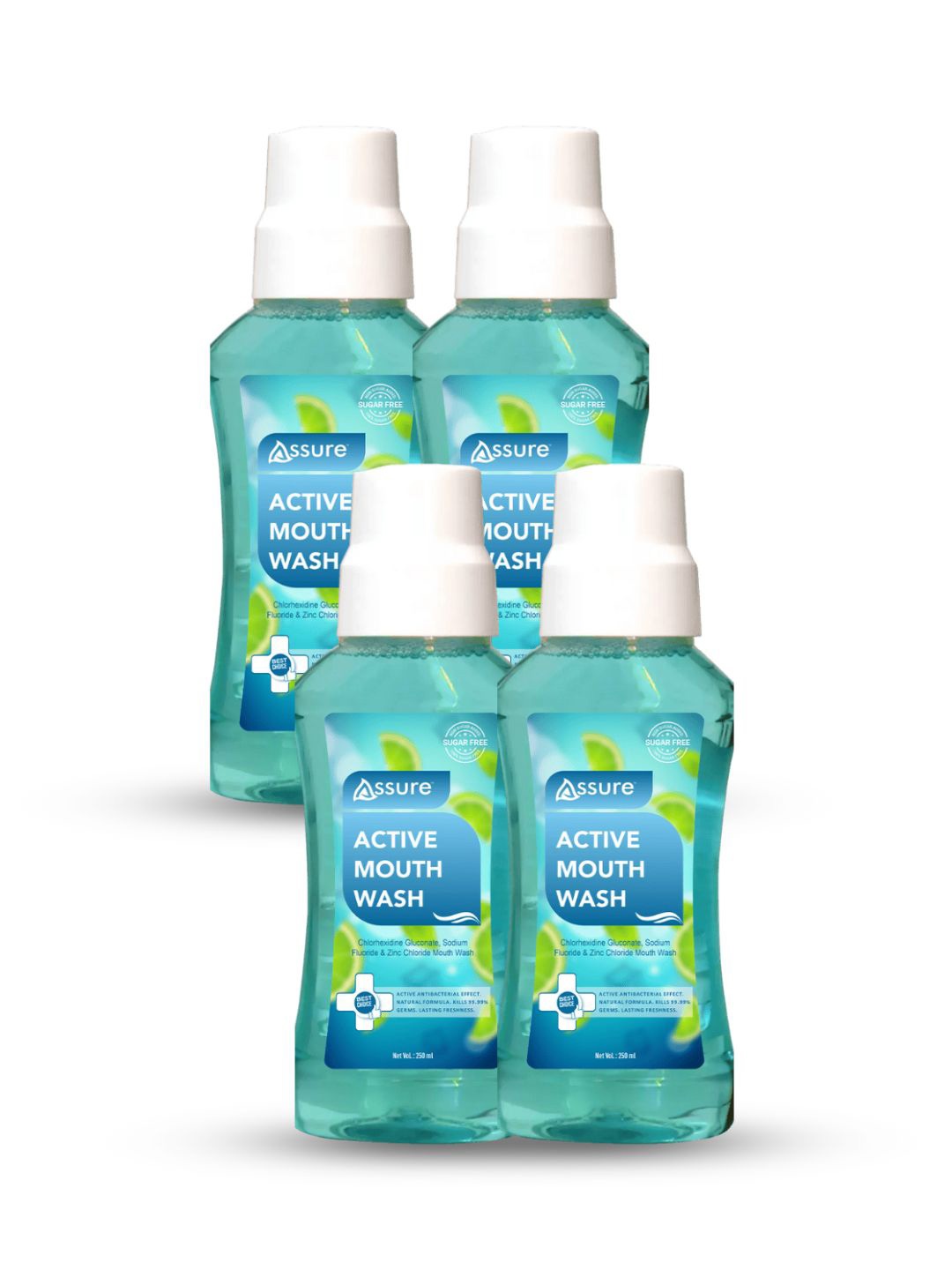 

Assure Set Of 4 Active Mouth Wash - 250 ml Each, Blue