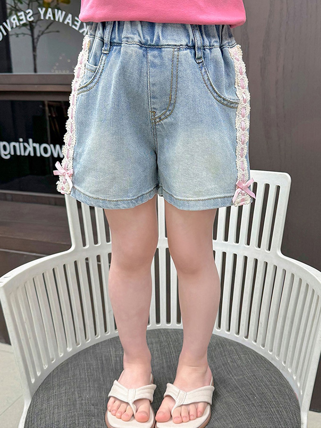 

LULU & SKY Girls Washed Denim Shorts Technology, Blue