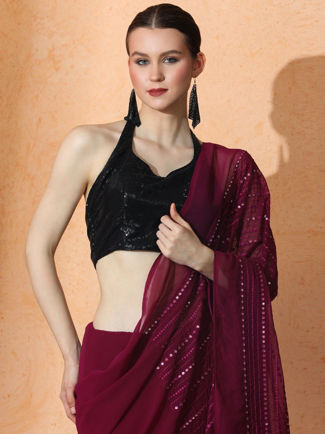 

Jaipur Kurti Embellished Pure Georgette Saree, Maroon