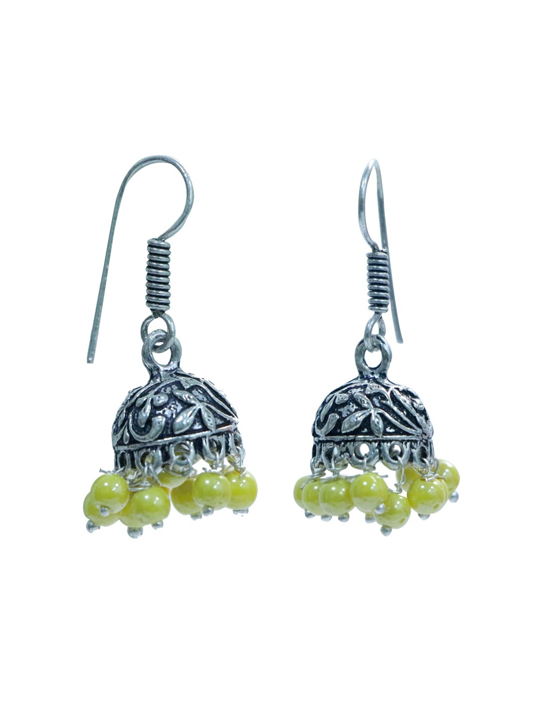 

Abhooshan Silver-Plated Artificial Beaded Oxidised Dome Shaped Jhumkas, Yellow