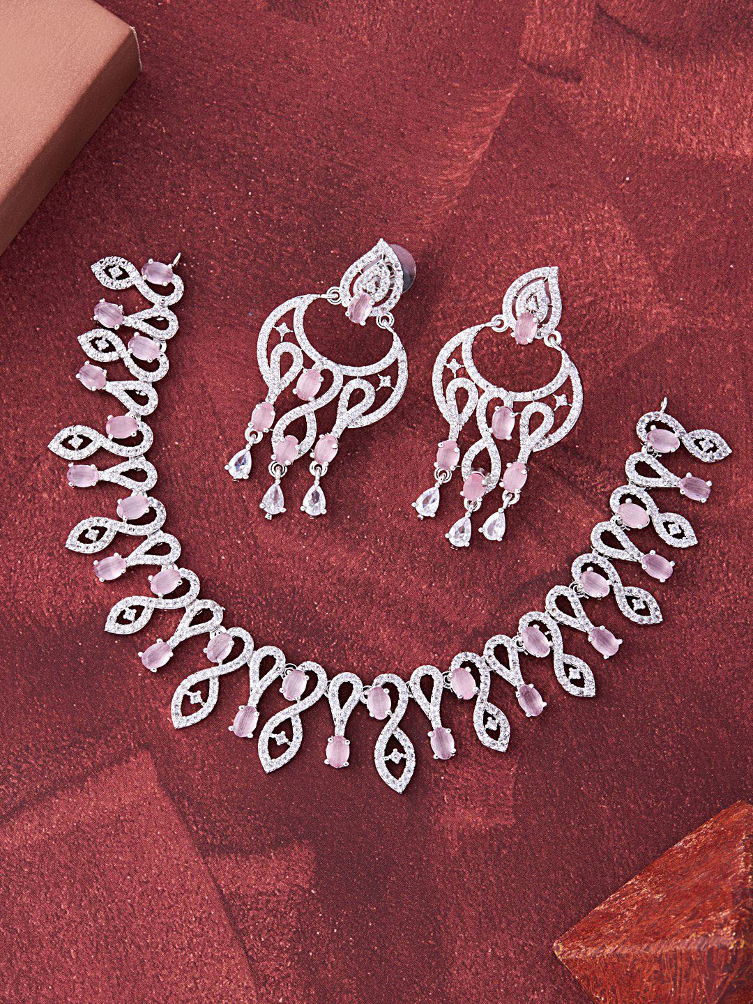 

Feelwhiz Silver-Plated American Diamond-Studded Necklace And Earrings