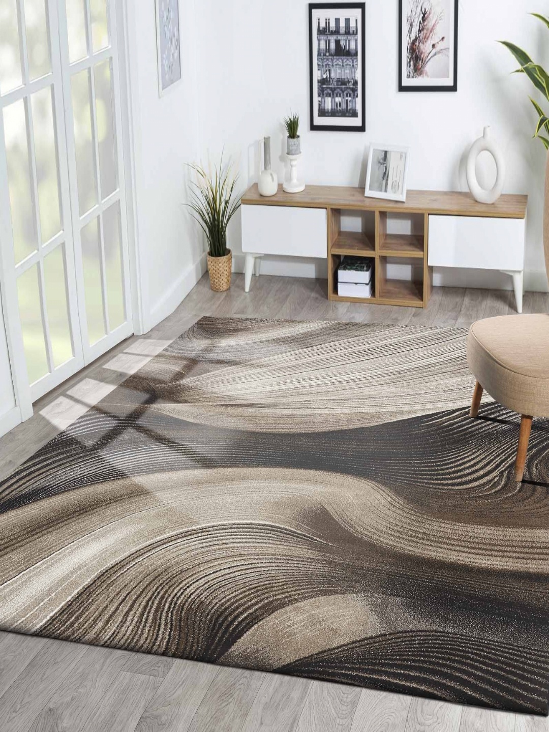 

OBSESSIONS Brown Abstract Anti-Skid Polypropylene Carpet