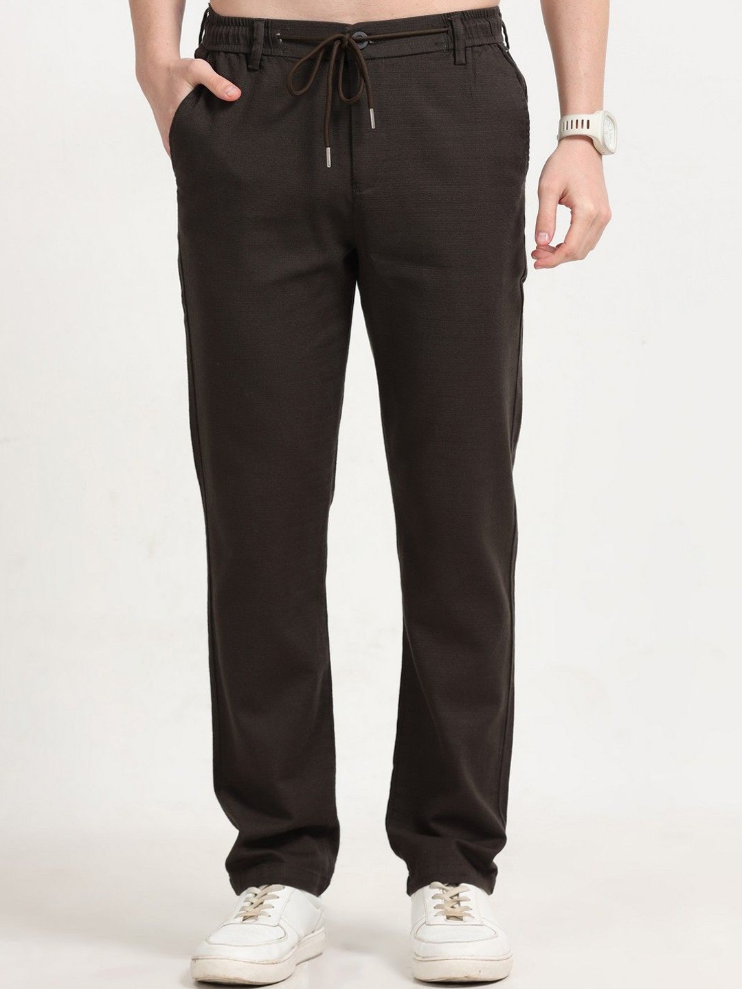 

THE BEETEL HOUSE Men Relaxed Fancy Linen Trousers, Olive