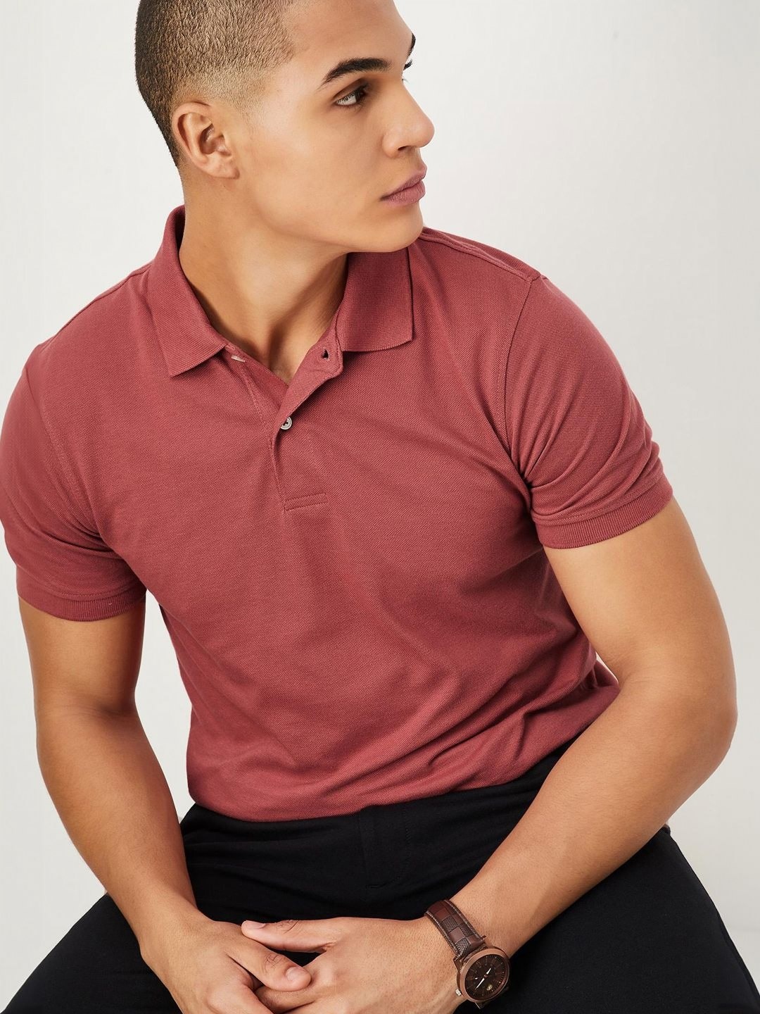 

max Men Polo Collar Pockets T-shirt, Purple