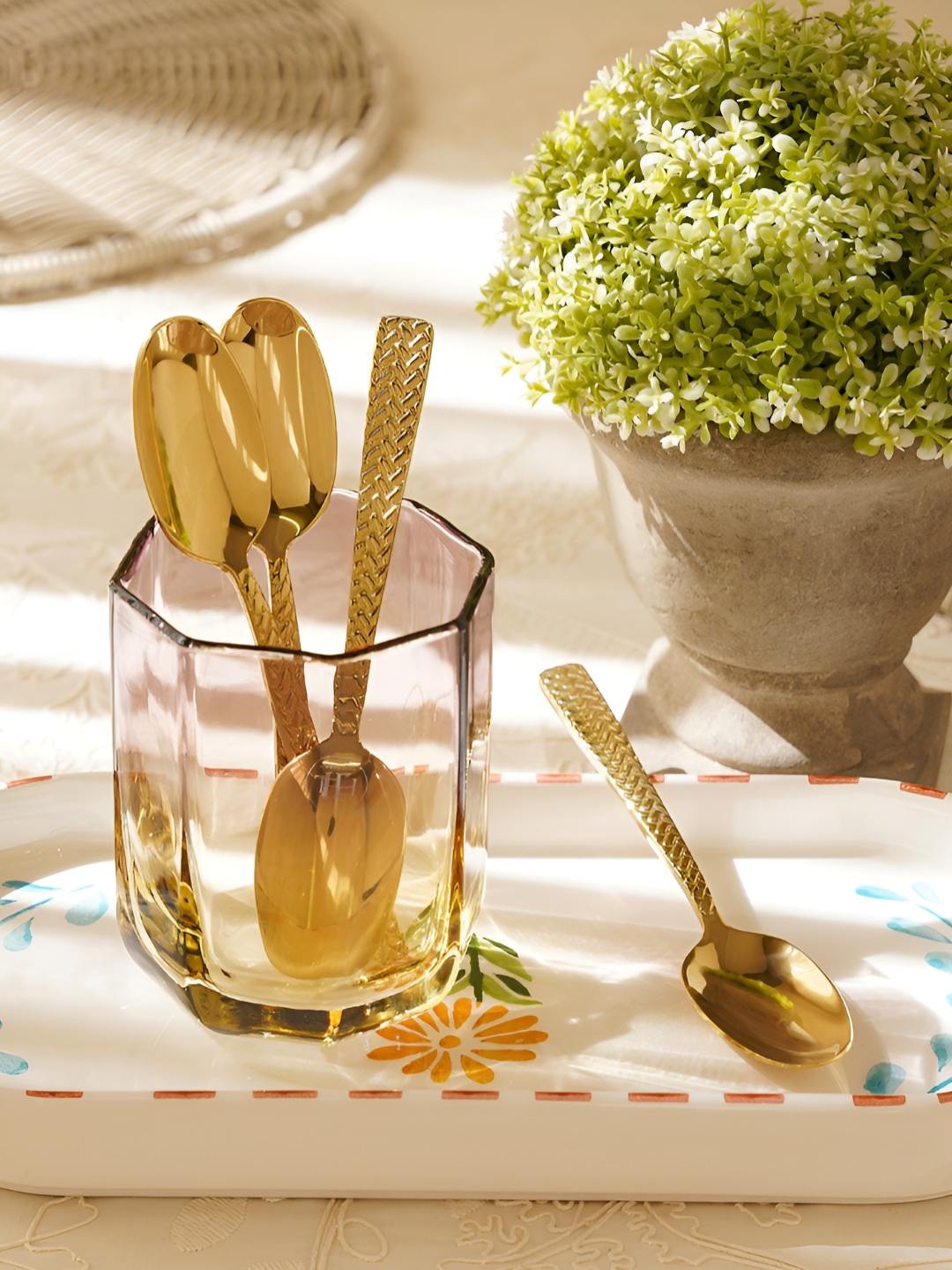 

Pure Home and Living Set of 6 Textured Stainless Steel Tea Spoons, Gold