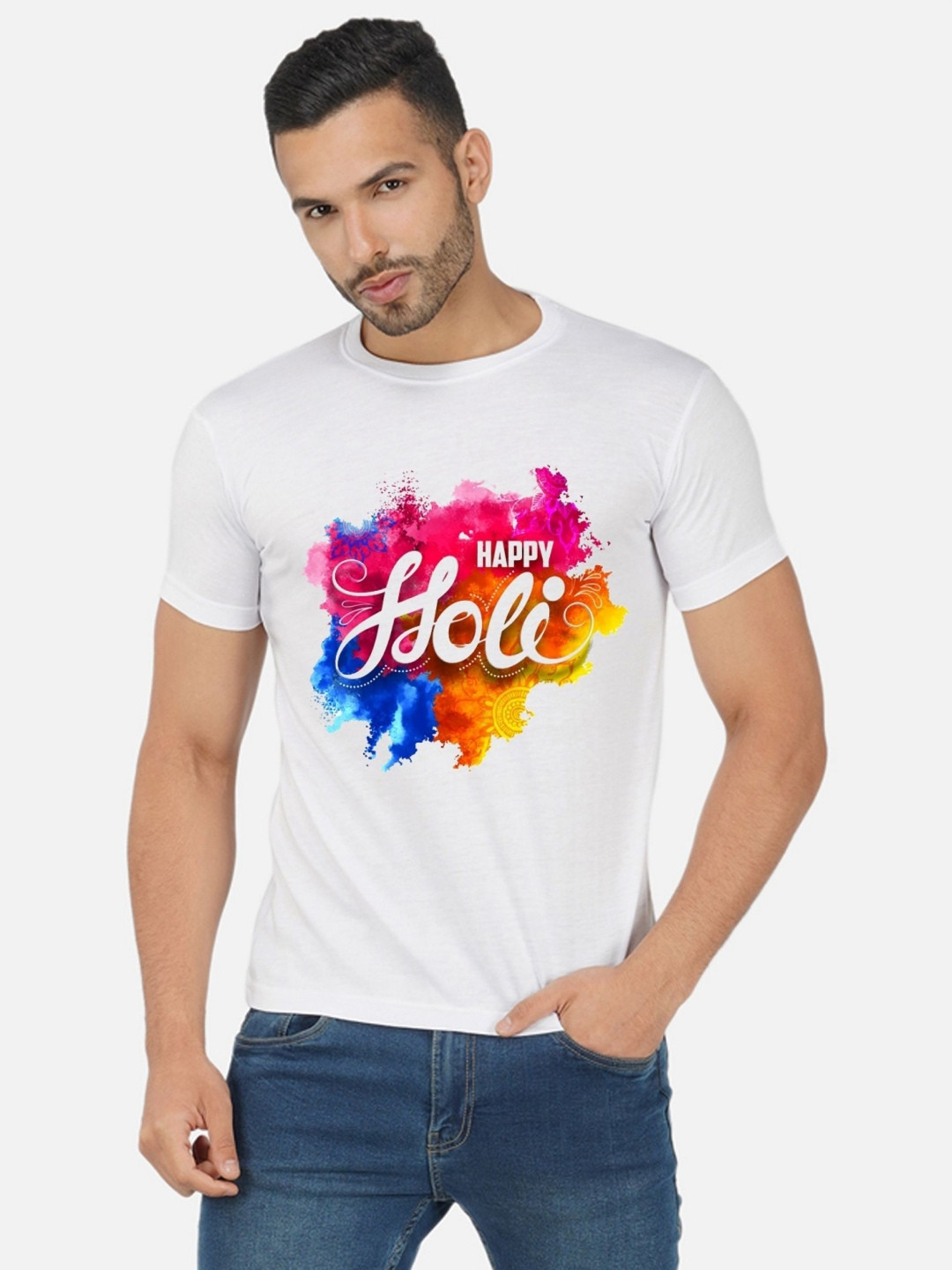 

Moda Rapido Men Holi Printed Tshirt, White