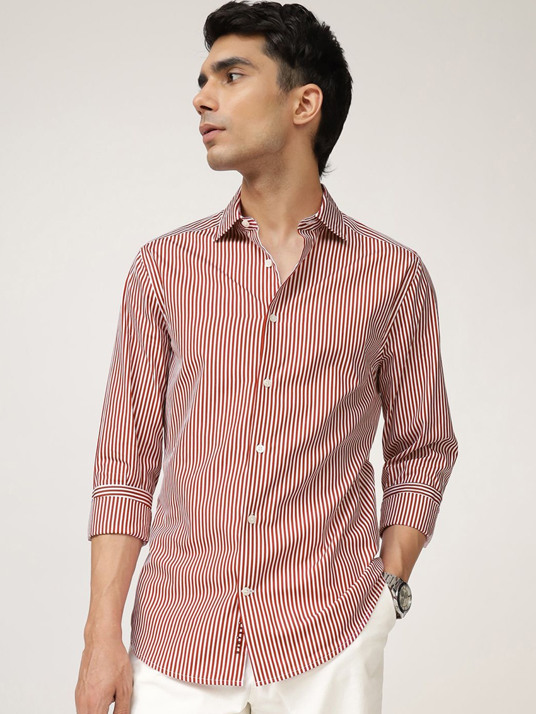 

Andamen Men Premium Slim Fit Opaque Striped Casual Shirt, Maroon