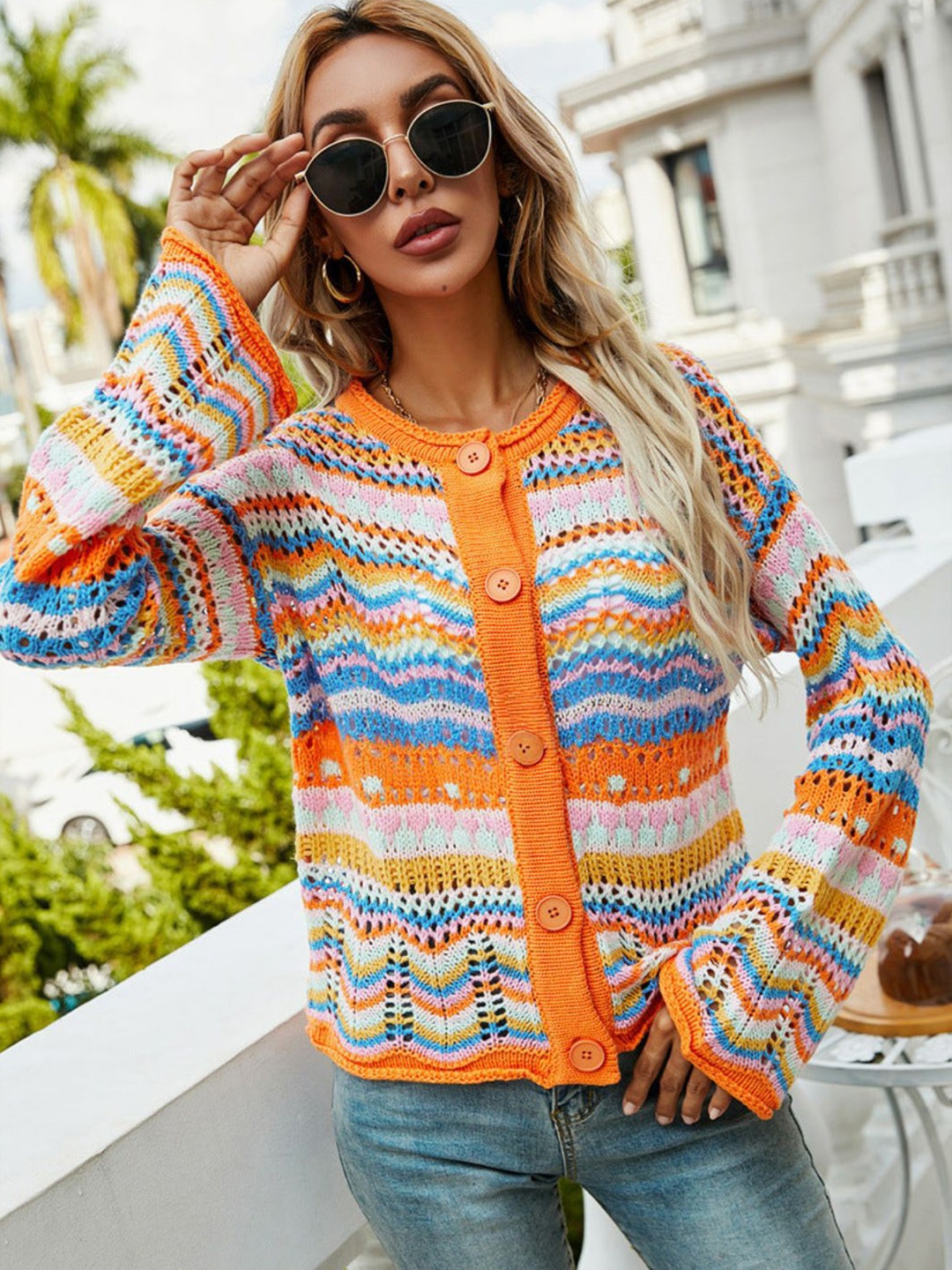 

Oh Rare Women Printed Cardigan, Orange
