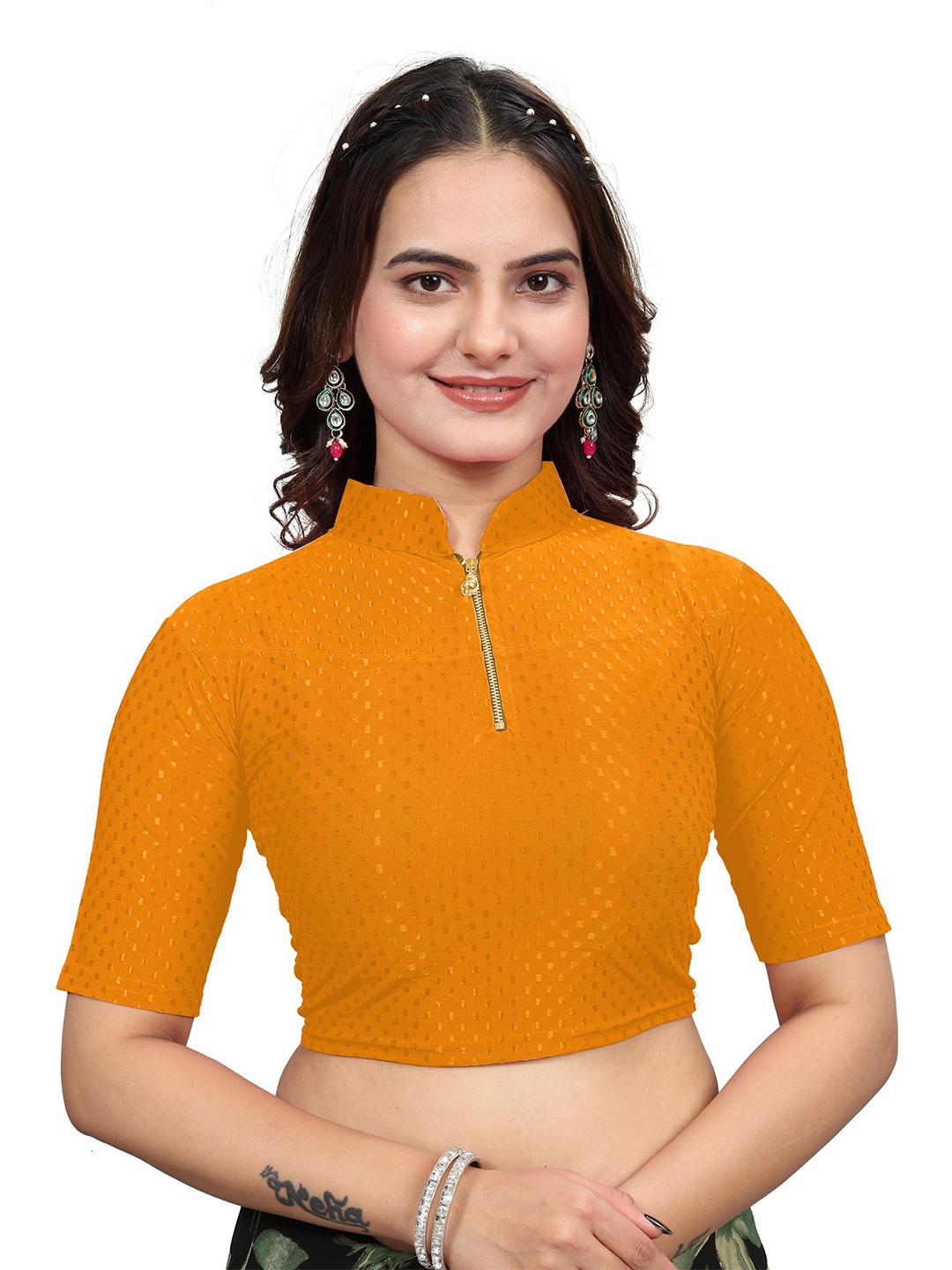

SS Sanket Synthetics Embroidered Saree Blouse, Mustard
