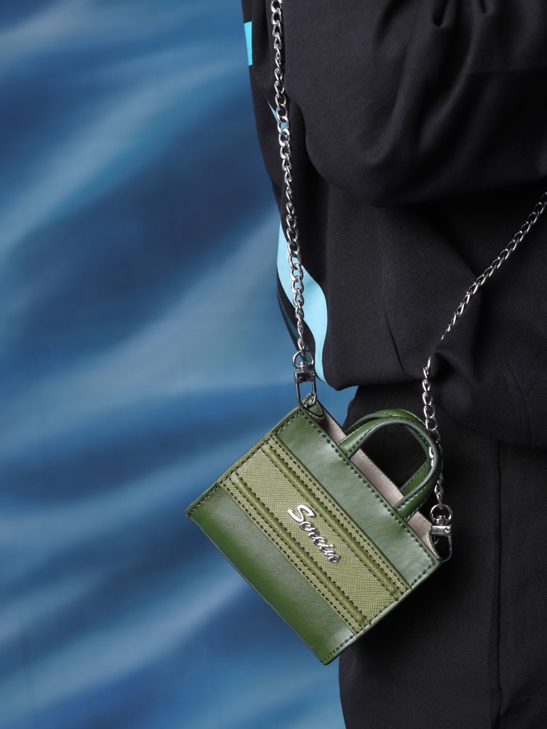 

SEREIN Bowling Tote Bag with Tasselled, Olive