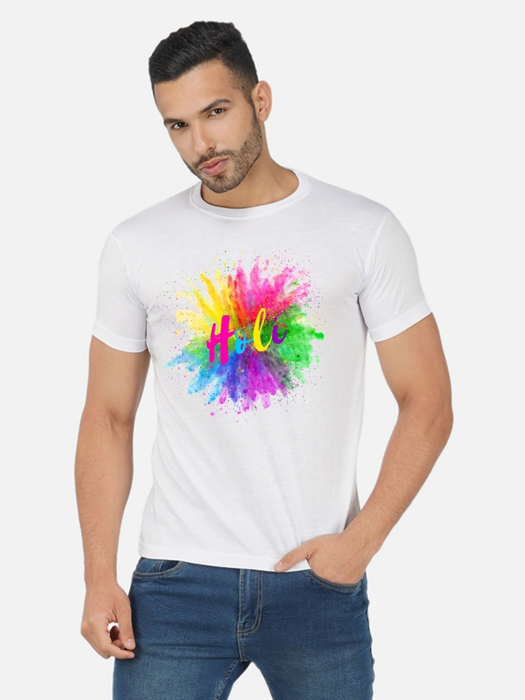 

Moda Rapido Men Holi Printed Tshirt, White