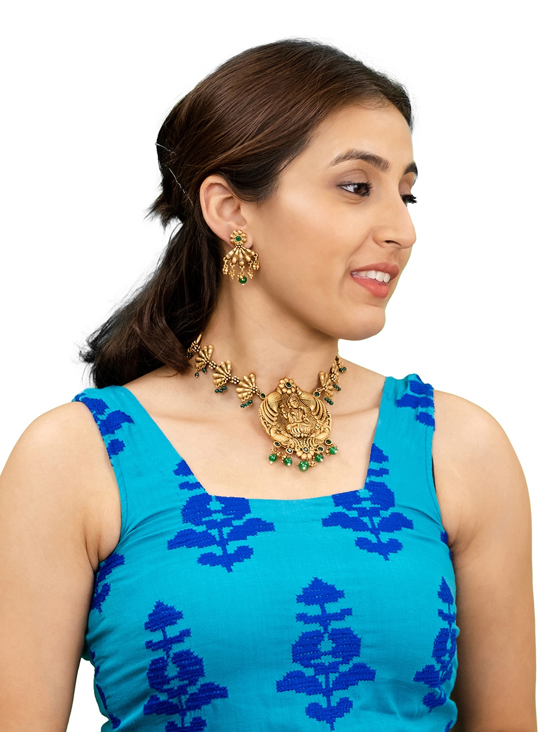 

Shining Jewel - By Shivansh Gold-Plated Kundan & Cubic Zircon-Studded Laxmi Jewellery Set