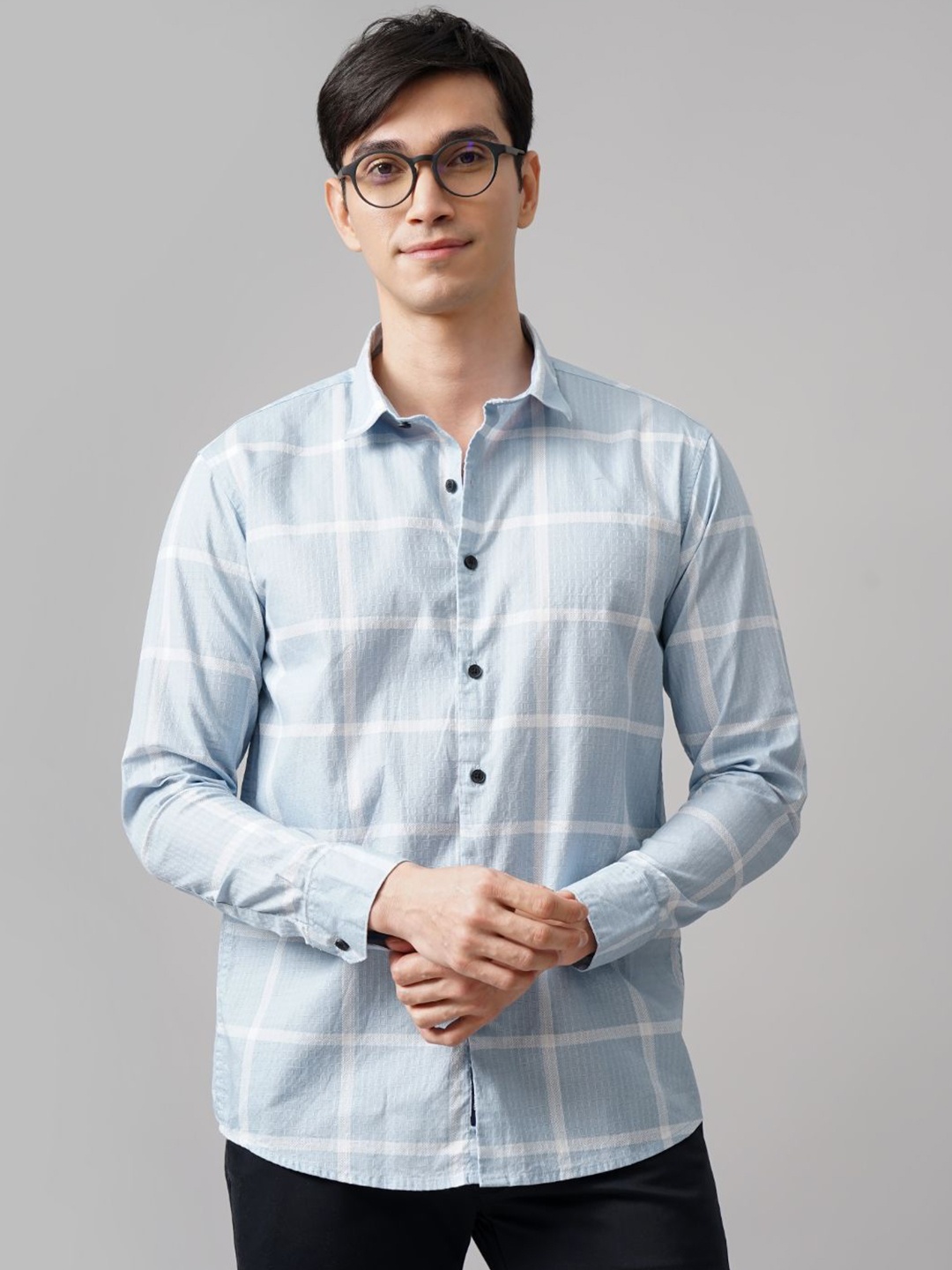 

PAUL STREET Men Standard Slim Fit Opaque Checked Casual Shirt, Blue