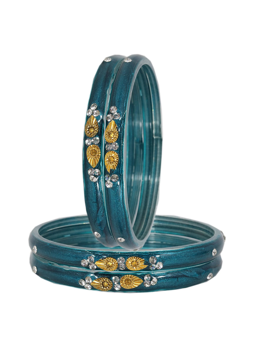 

ZULKA Set Of 4 Zircon Gemstone Studded And Beaded Bangles, Blue